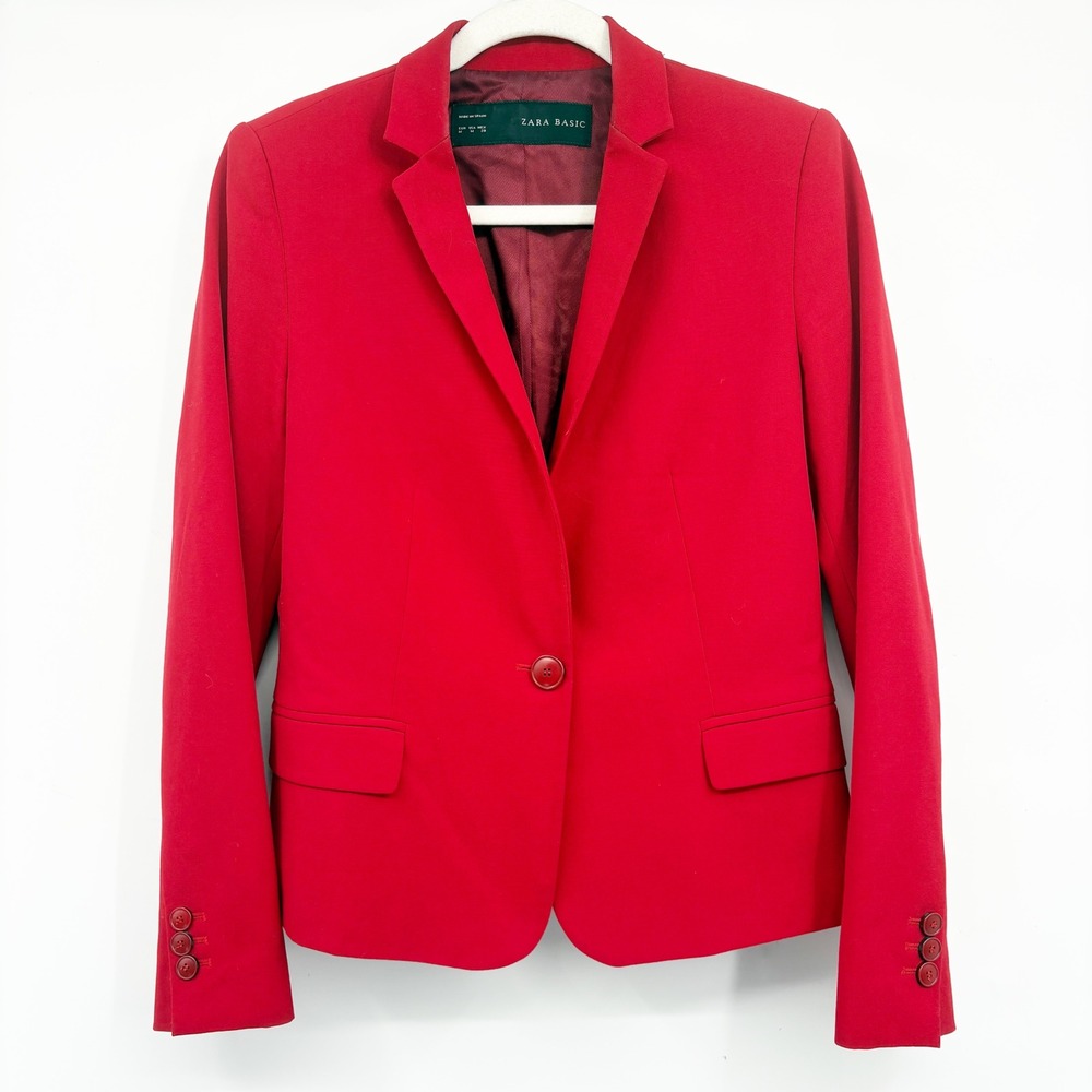 Zara Basic Womens Red Tailored Single Button Office Siren Career Blazer Size M